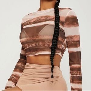 Sheer long sleeve crop top